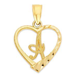 10k Solid Gold Initial Heart Pendant Necklace - Personalized Letter Jewelry Gift
